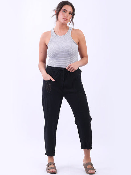  Mesh Net Pockets Linen Slouch Trouser