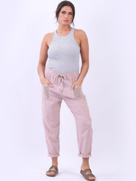 Mesh Net Pockets Linen Slouch Trouser