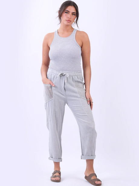 Mesh Net Pockets Linen Slouch Trouser