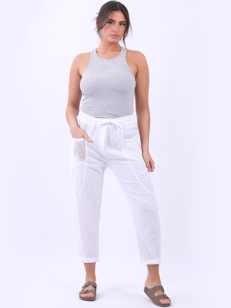 Mesh Net Pockets Linen Slouch Trouser