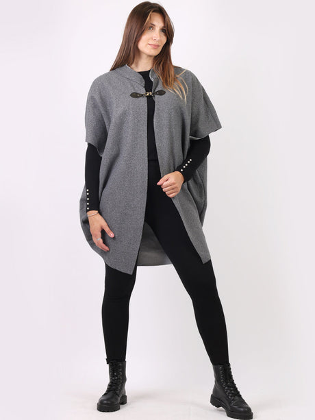 Front Buckle Lagenlook Sleeveless Cape