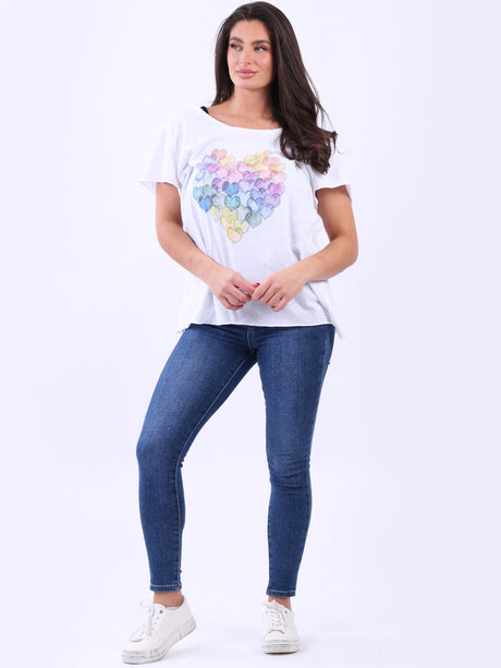 Hearts Print Cotton T-Shirt