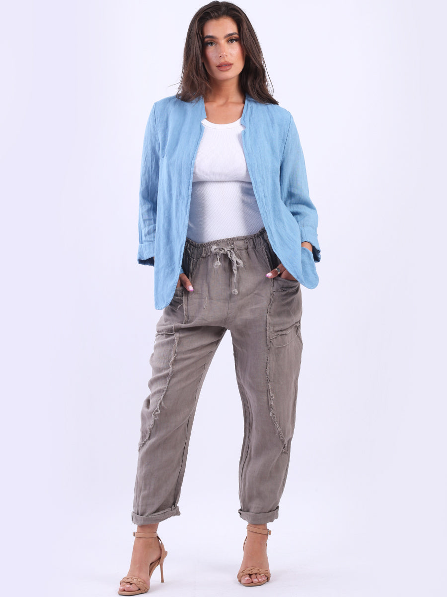 Ladies Open Front Solid Linen Jacket Yayavoo UK