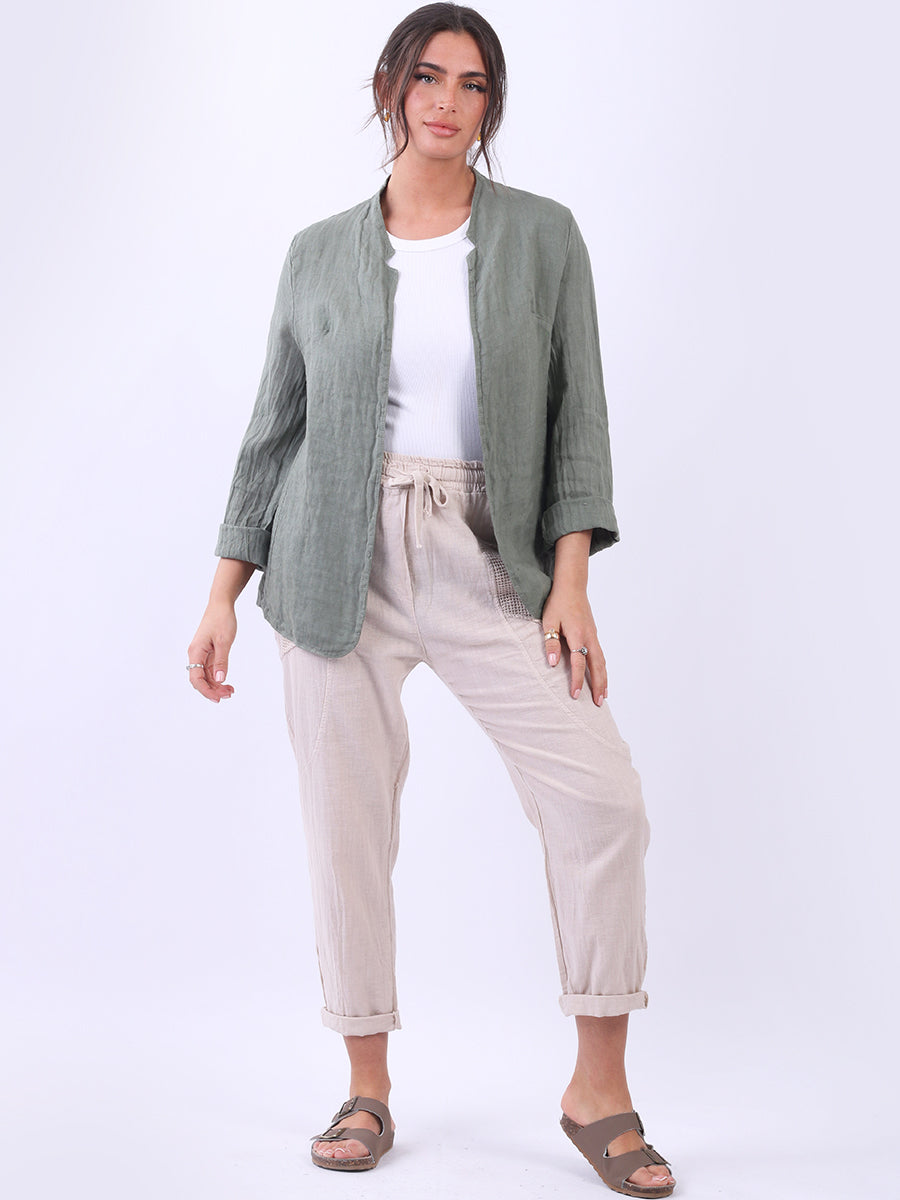 Ladies Open Front Solid Linen Jacket Yayavoo UK