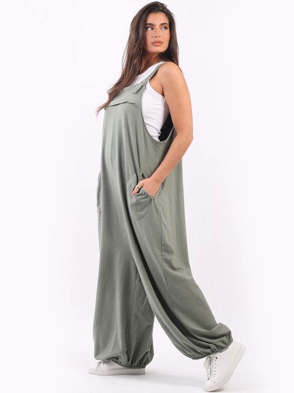 Ladies Plain Loose Fit Cotton Pabo Jumpsuit