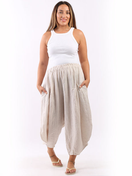 Plain Balloon Hem Linen Trouser