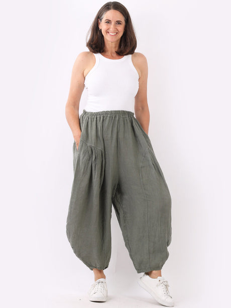 Plain Balloon Hem Linen Trouser