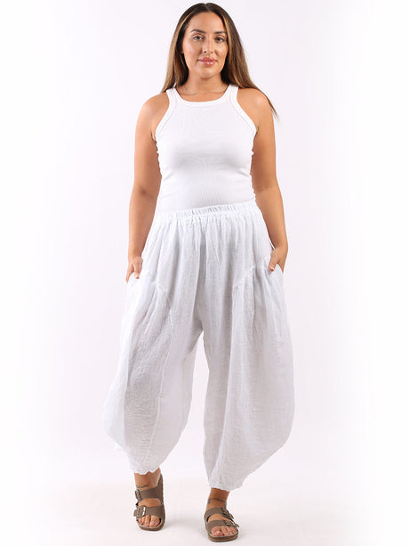 Plain Slouchy Ladies Linen Balloon Trouser