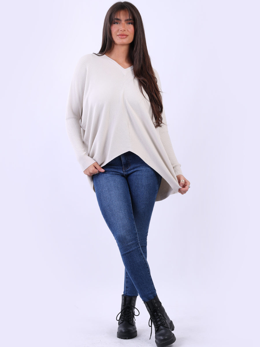 Italian Dipped Hem Plain Batwing Knitted Jumper