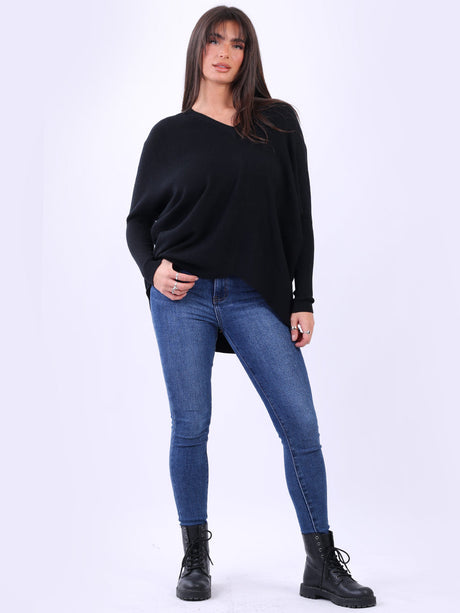 Italian Dipped Hem Plain Batwing Knitted Jumper