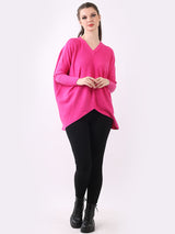 Italian Dipped Hem Plain Batwing Knitted Jumper