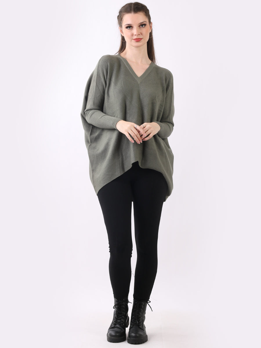 Italian Dipped Hem Plain Batwing Knitted Jumper