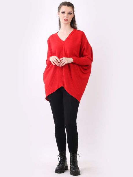 Italian Dipped Hem Plain Batwing Knitted Jumper