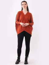 Italian Dipped Hem Plain Batwing Knitted Jumper