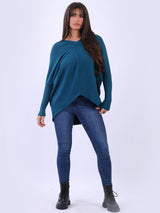 Italian Dipped Hem Plain Batwing Knitted Jumper