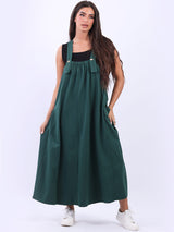 Women Oversized Cotton Ruched Suspender Dress