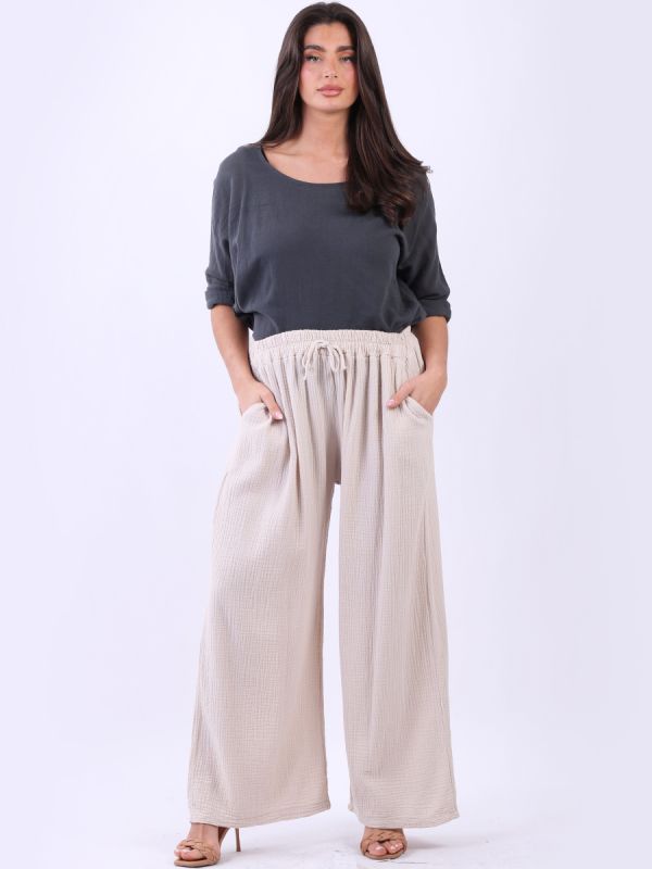 Women Side Pockets Plain Cotton Slouch Trouser