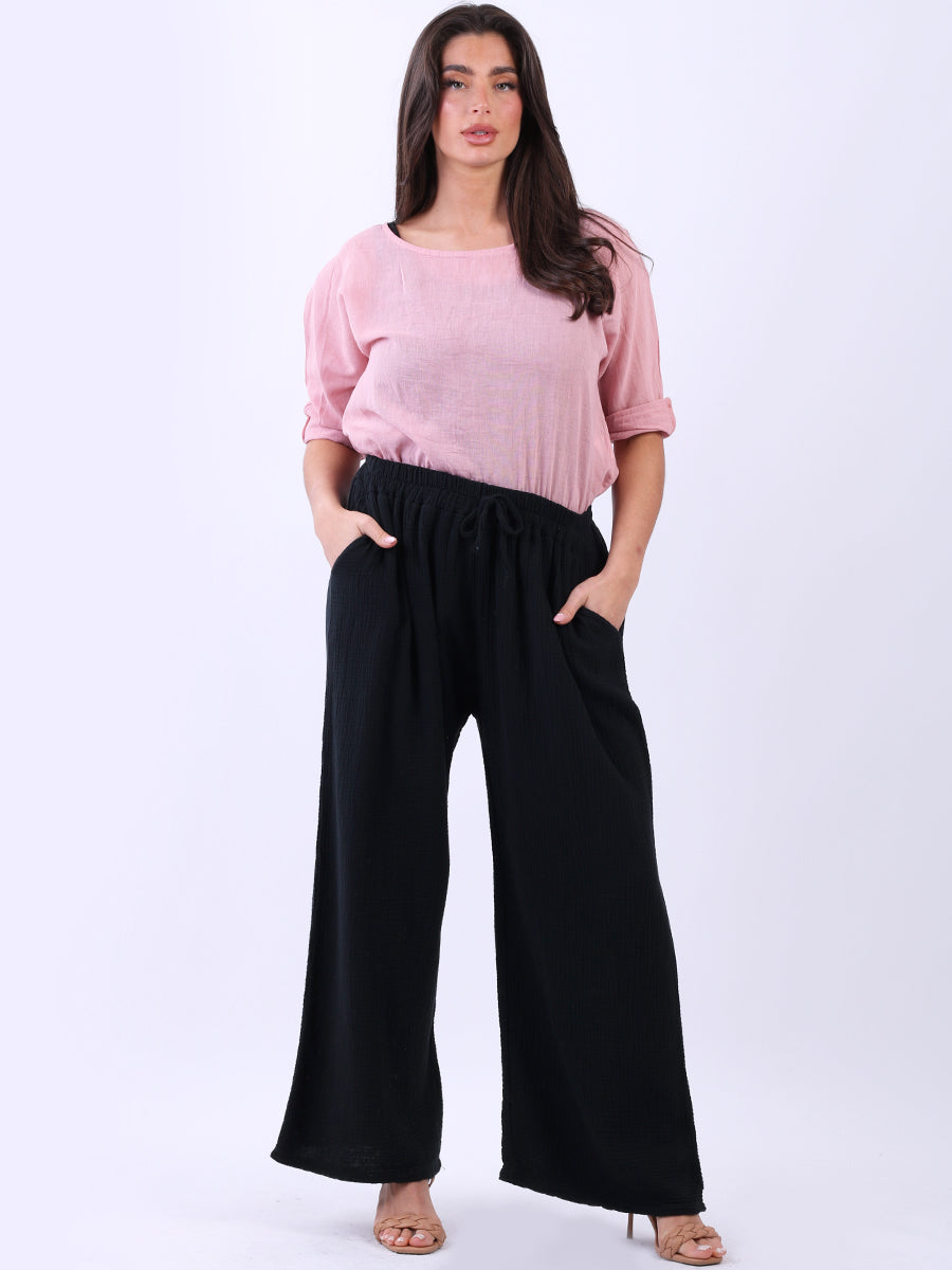 Women Side Pockets Plain Cotton Slouch Trouser