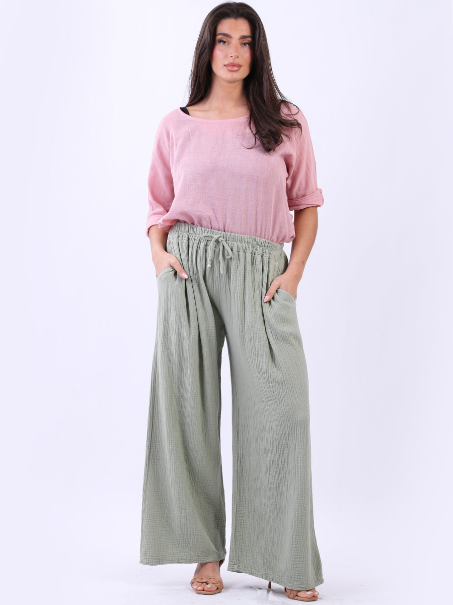 Women Side Pockets Plain Cotton Slouch Trouser