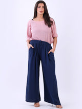 Women Side Pockets Plain Cotton Slouch Trouser