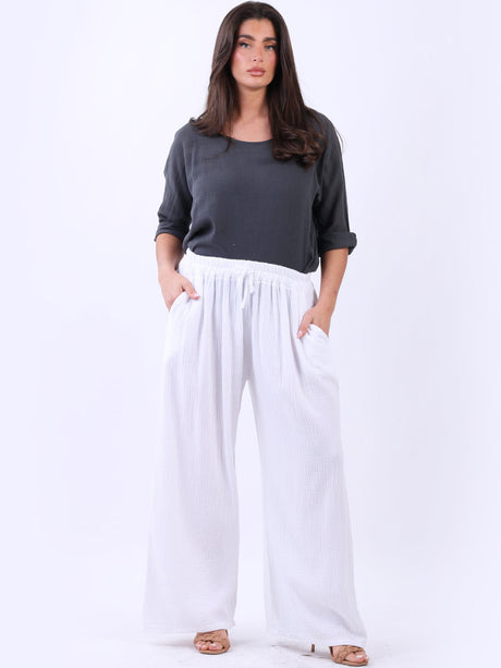 Women Side Pockets Plain Cotton Slouch Trouser