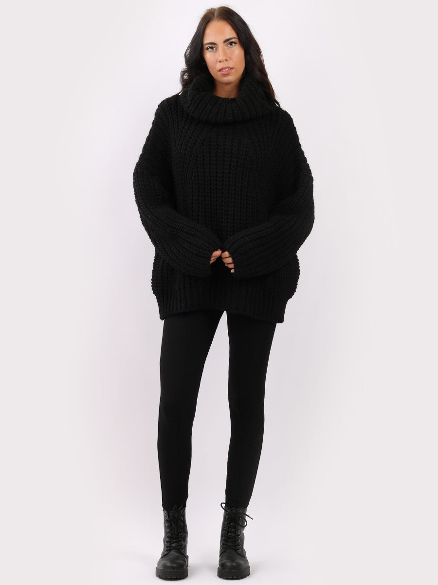 Cowl Neck Batwing Knitted Wool Jumper