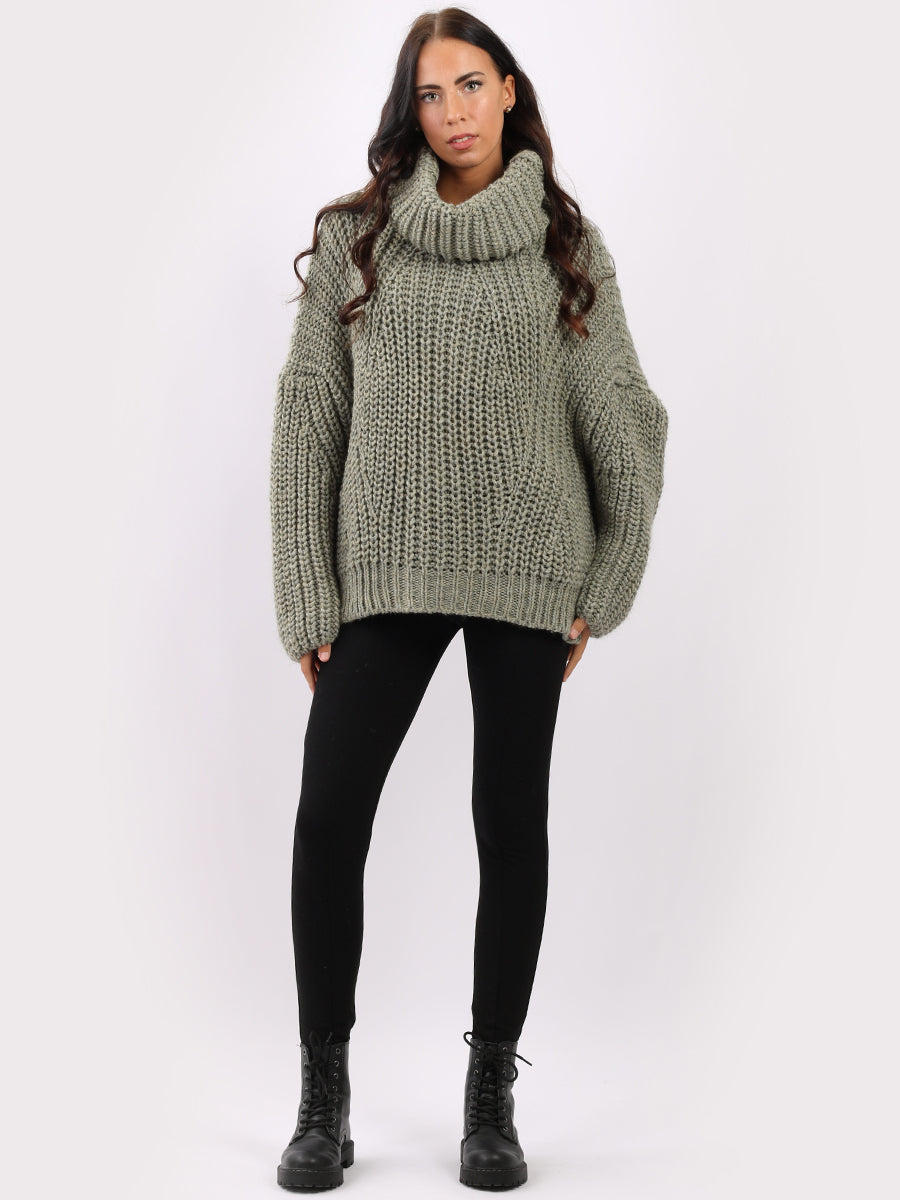 Cowl Neck Batwing Knitted Wool Jumper