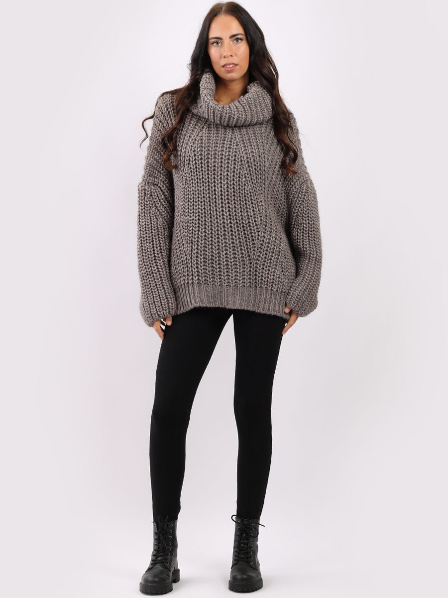 Cowl Neck Batwing Knitted Wool Jumper