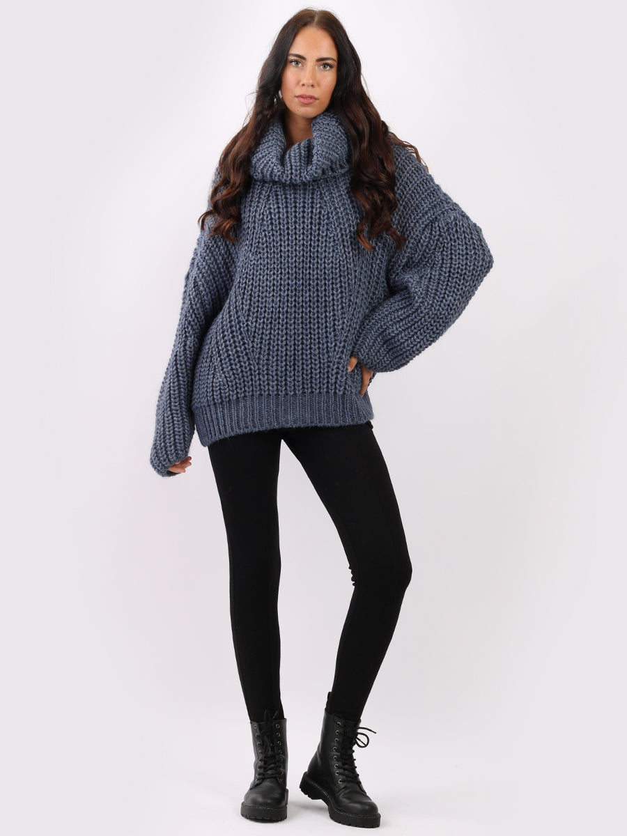 Cowl Neck Batwing Knitted Wool Jumper