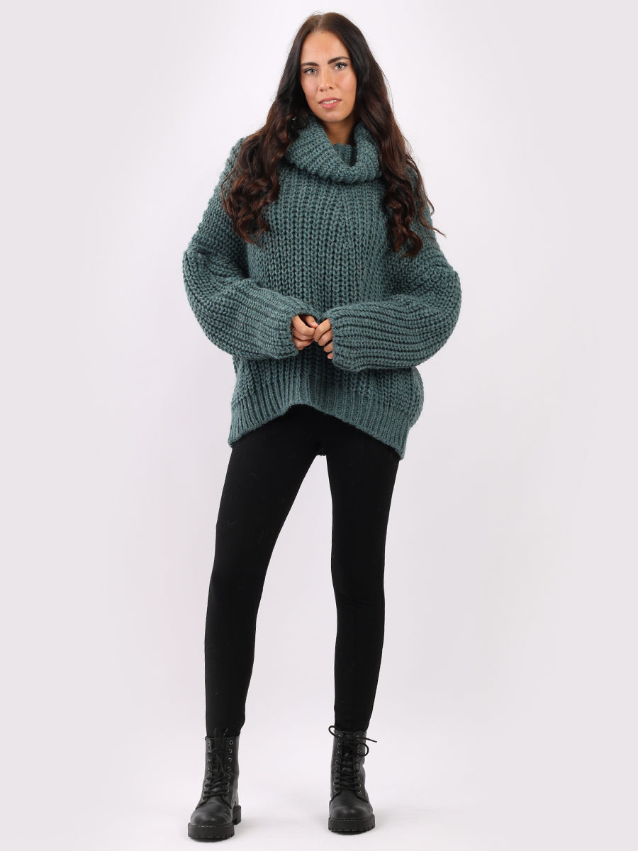 Cowl Neck Batwing Knitted Wool Jumper