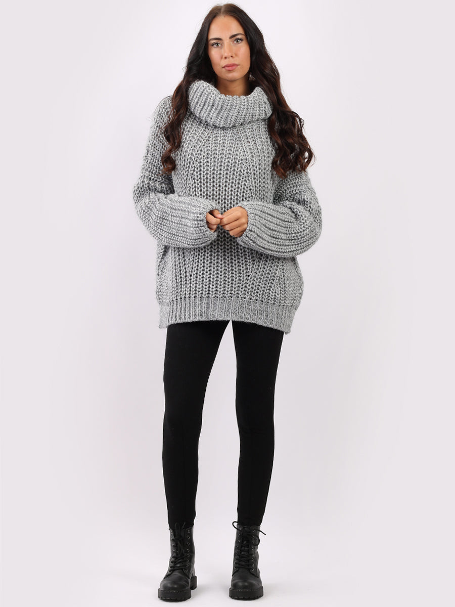 Cowl Neck Batwing Knitted Wool Jumper