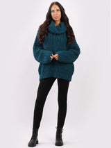 Cowl Neck Batwing Knitted Wool Jumper