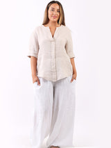 Plain Linen Front Placket Lagenlook Top