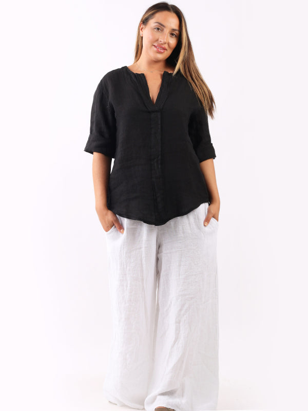 Plain Linen Front Placket Lagenlook Top