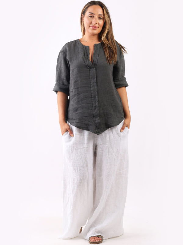 Plain Linen Front Placket Lagenlook Top