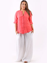 Plain Linen Front Placket Lagenlook Top