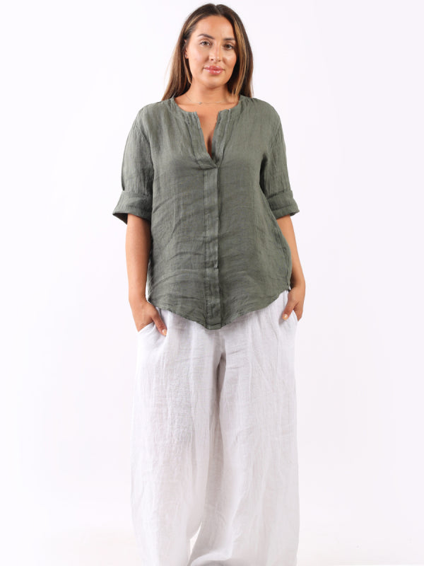 Plain Linen Front Placket Lagenlook Top