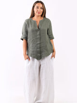 Plain Linen Front Placket Lagenlook Top