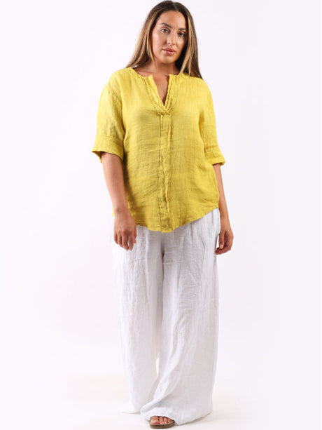 Plain Linen Front Placket Lagenlook Top