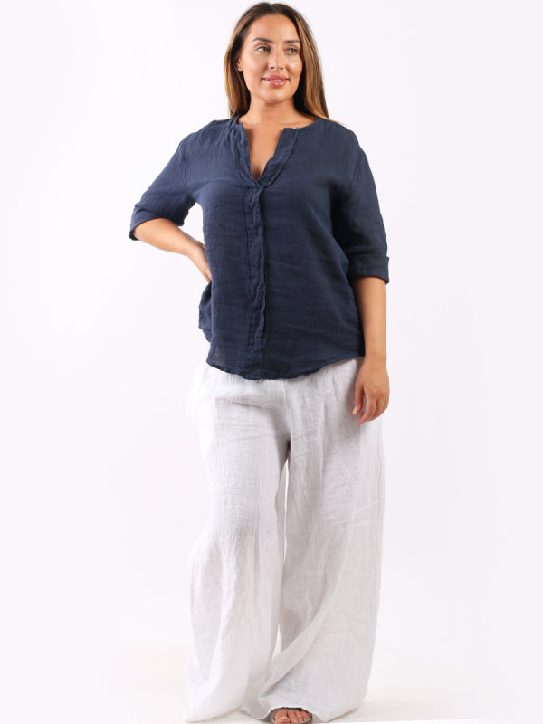 Plain Linen Front Placket Lagenlook Top