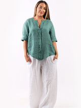 Plain Linen Front Placket Lagenlook Top