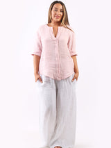 Plain Linen Front Placket Lagenlook Top