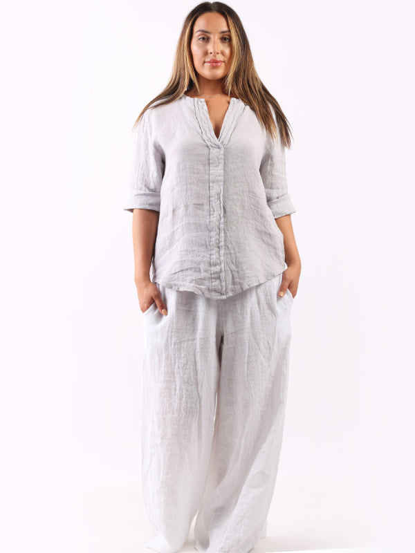 Plain Linen Front Placket Lagenlook Top