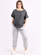 Plain Hi-Lo Ladies Linen Crop Top