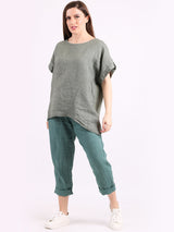 Plain Hi-Lo Ladies Linen Crop Top