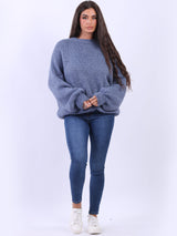 Made In Italy Batwing Rib Knit Plain Woolen Sweater