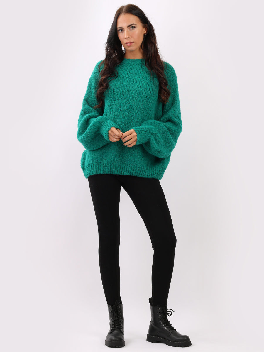 Batwing Knitted Woolen Rib Jumper