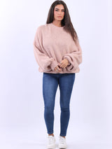 Made In Italy Batwing Rib Knit Plain Woolen Sweater