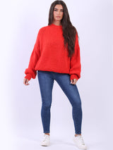 Made In Italy Batwing Rib Knit Plain Woolen Sweater