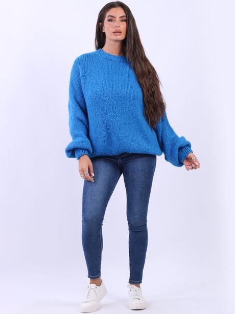 Made In Italy Batwing Rib Knit Plain Woolen Sweater